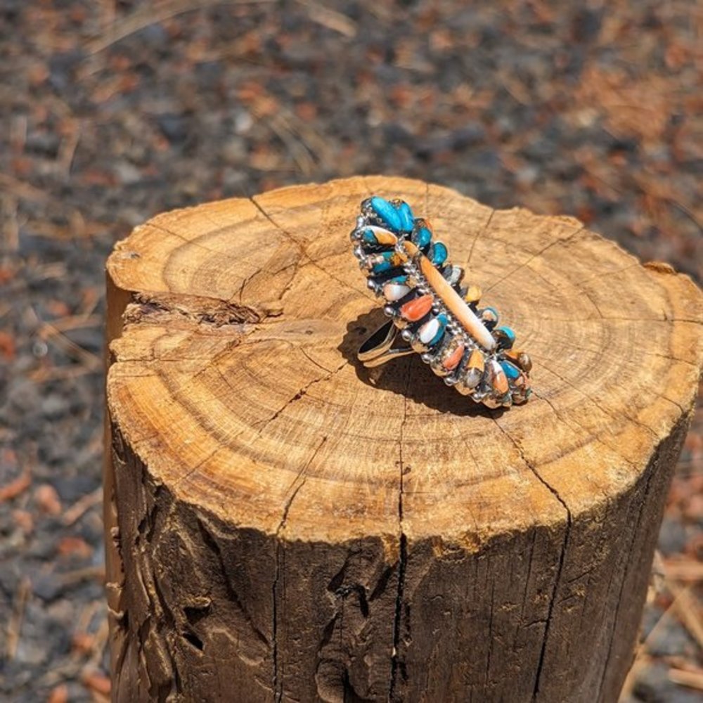 Navajo Ring‎ Compressed Slab Mohave Turquoise Cluster Native American Sz 8.25*** - Picture 4 of 8